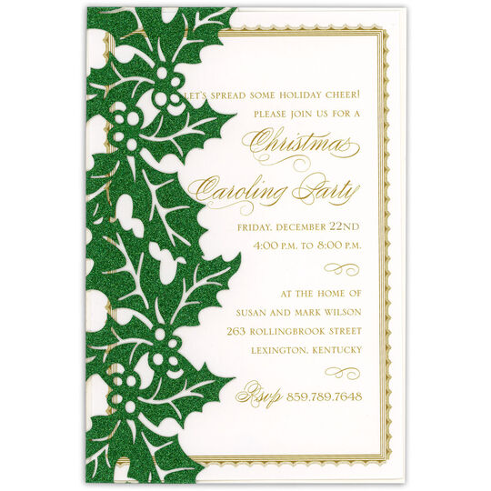 Holly Glittered Die-cut Pocket Invitations